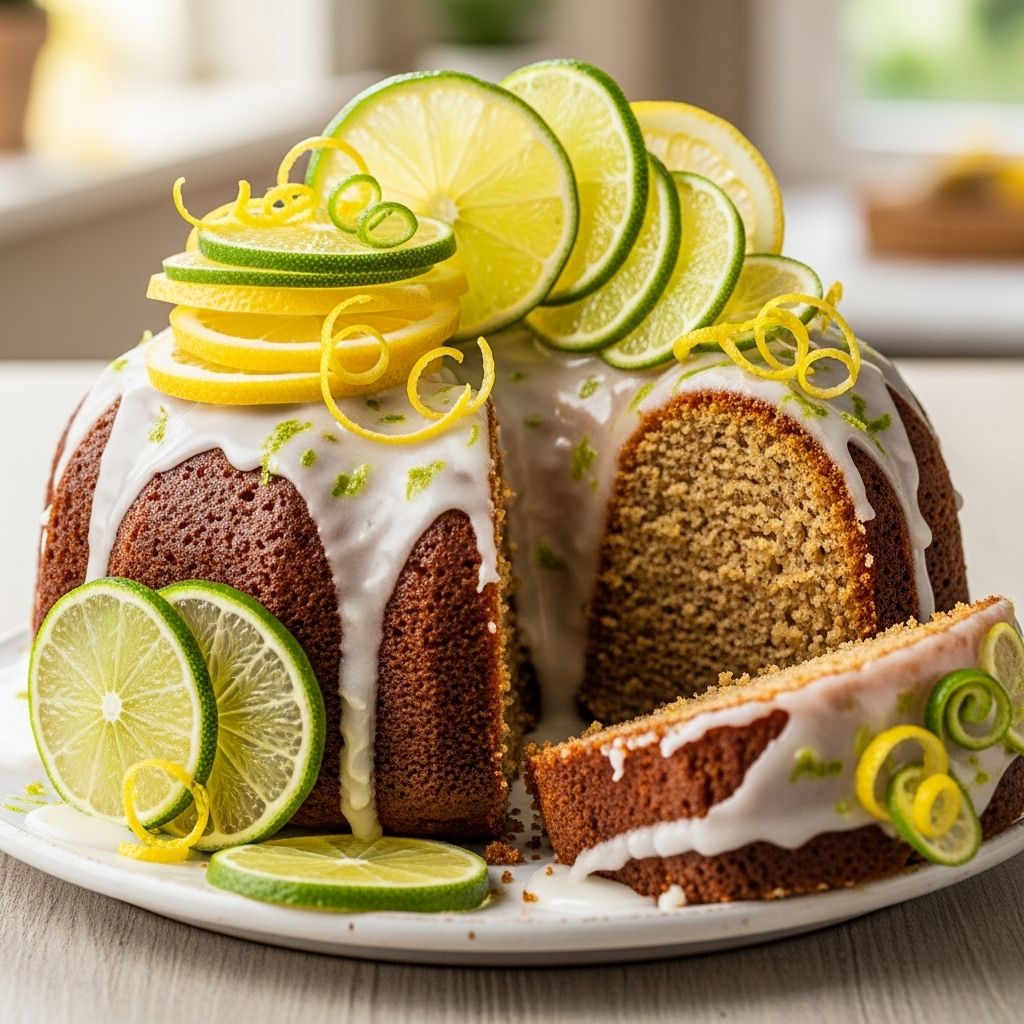 Fresh lemon and lime zest shine through a buttery crumb topped with a tangy sweet glaze.