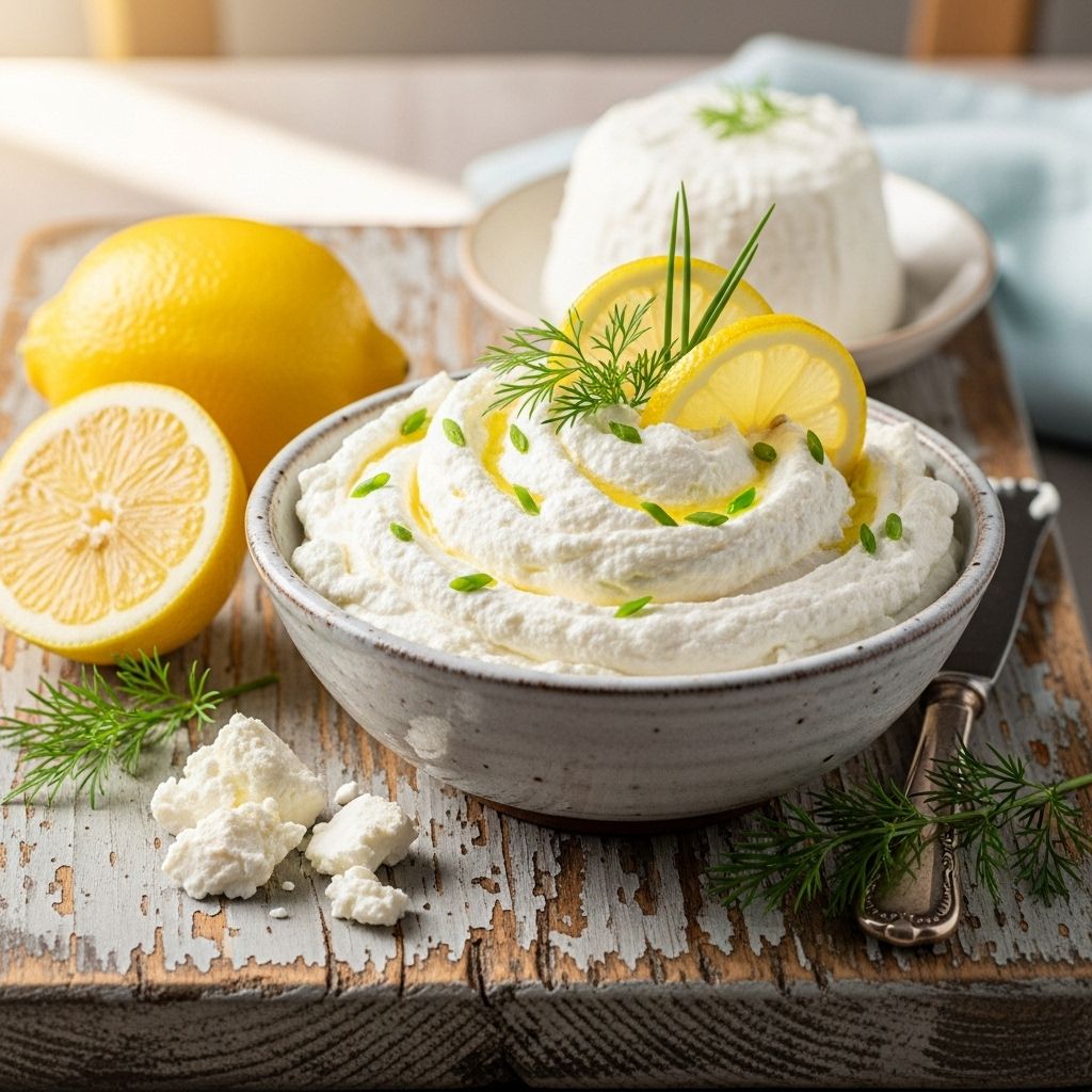 Elevate snacks, parties, and meals with this bright, tangy, and ultra-creamy lemon-infused whipped goat cheese.
