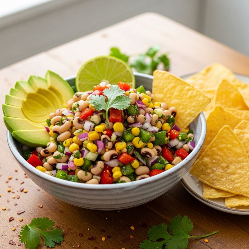 Tender legumes, crisp veggies, and tangy vinaigrette blend into a festive side.