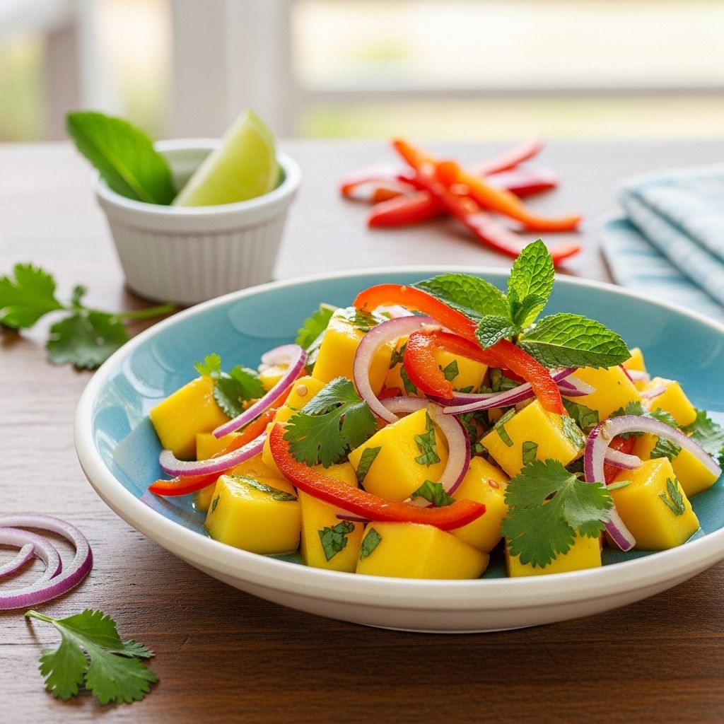 Tangy lime-honey dressing elevates sweet mango and crunchy jicama in every bite.