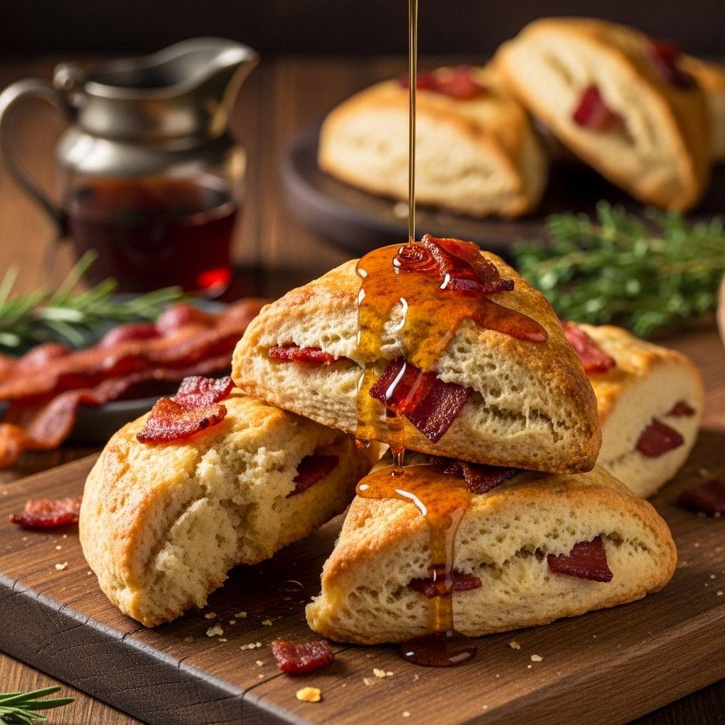 Golden-baked triangles glazed with pure maple and topped with crisp bacon bites.