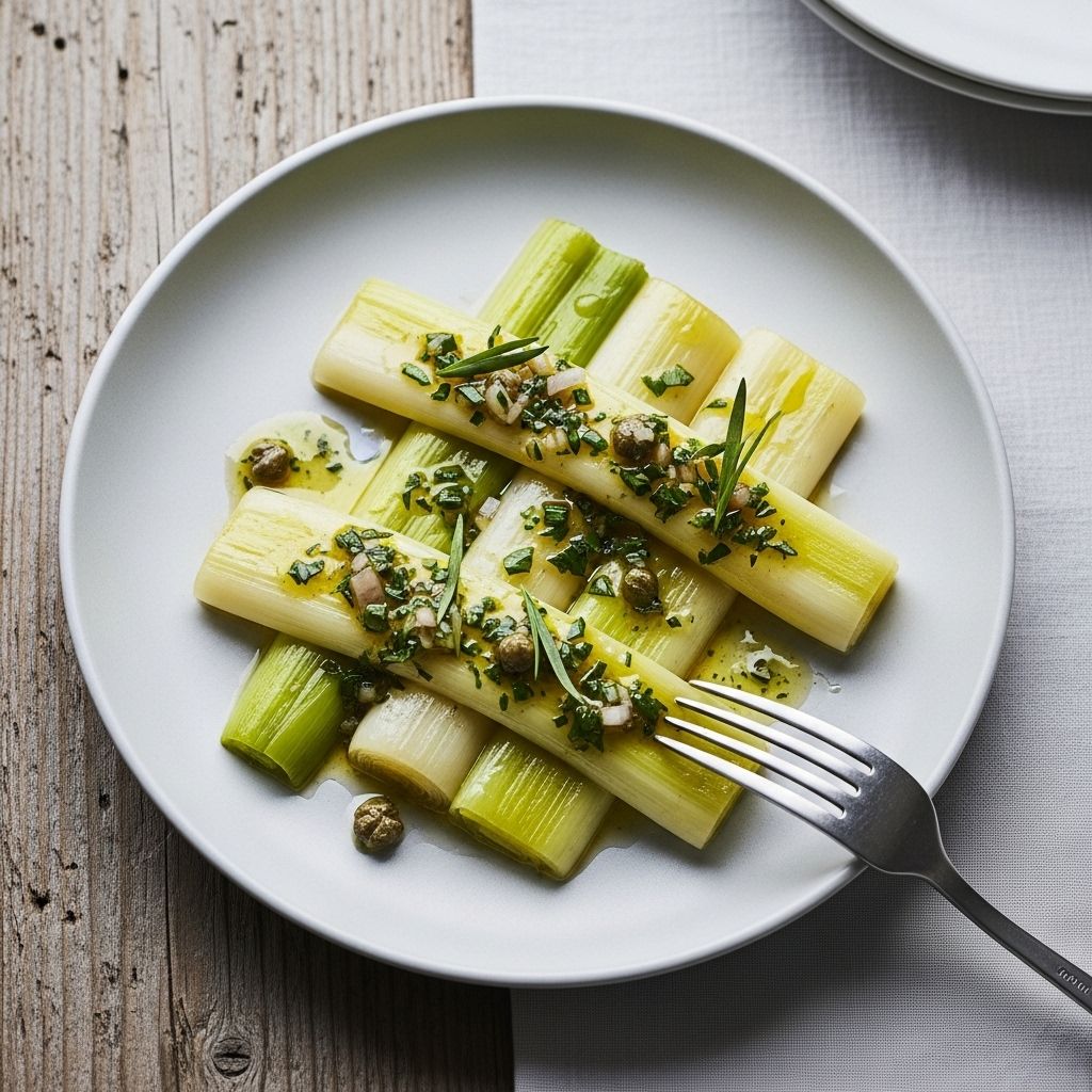 An elegant dish that elevates tender vegetables with mustard, herbs, and egg garnish.