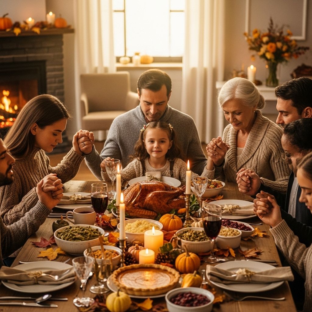 A shared pause inspiring gratitude and unity among family and friends.