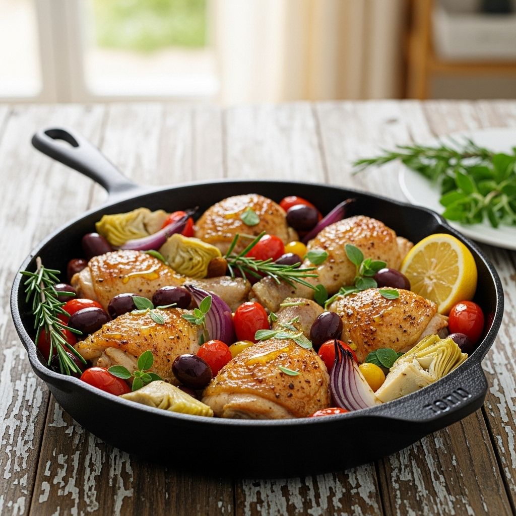 Juicy chicken meets briny olives and artichokes for a bright, effortless dinner.