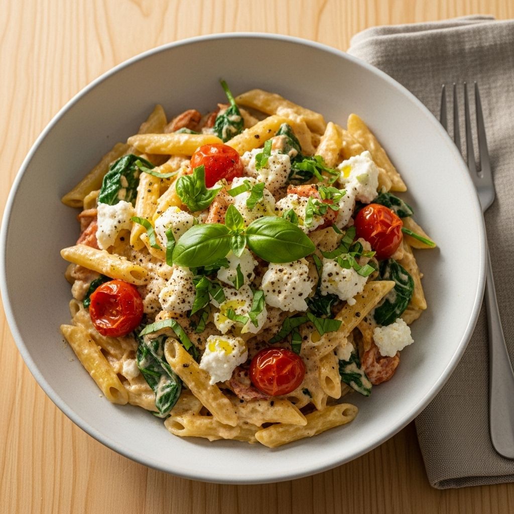 Melissa Clark’s Creamy Goat Cheese One-Pot Pasta: A Simple Weeknight Wonder Experience flavorful simplicity and versatile ingredients in a fuss-free meal.