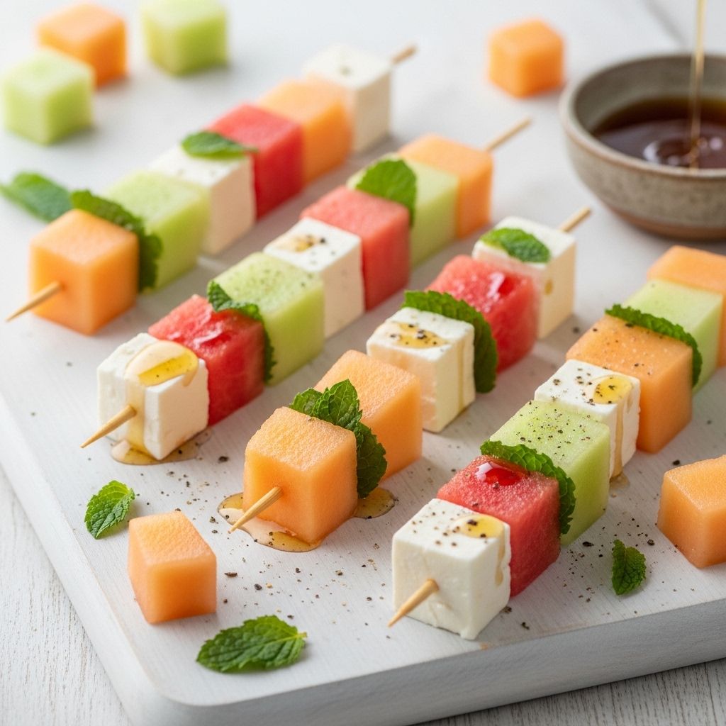 Vibrant bites that balance juicy fruit, tangy cheese, and herbs for easy entertaining.
