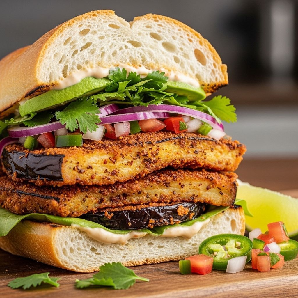 A crispy, sauce-soaked vegetable filling delivers heat to vegan tortas and pambazos.