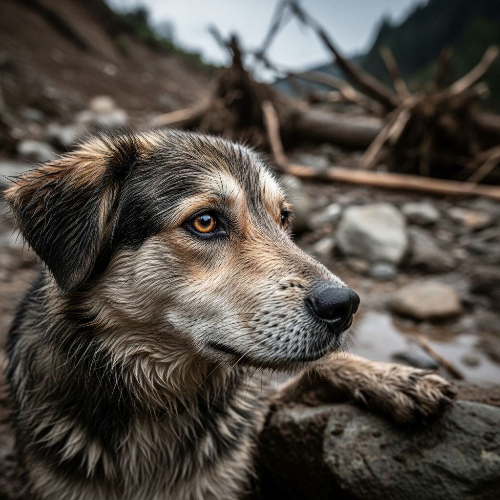 Against all odds, a brave husky survives a sudden landslide and reunites joyfully with her owner.