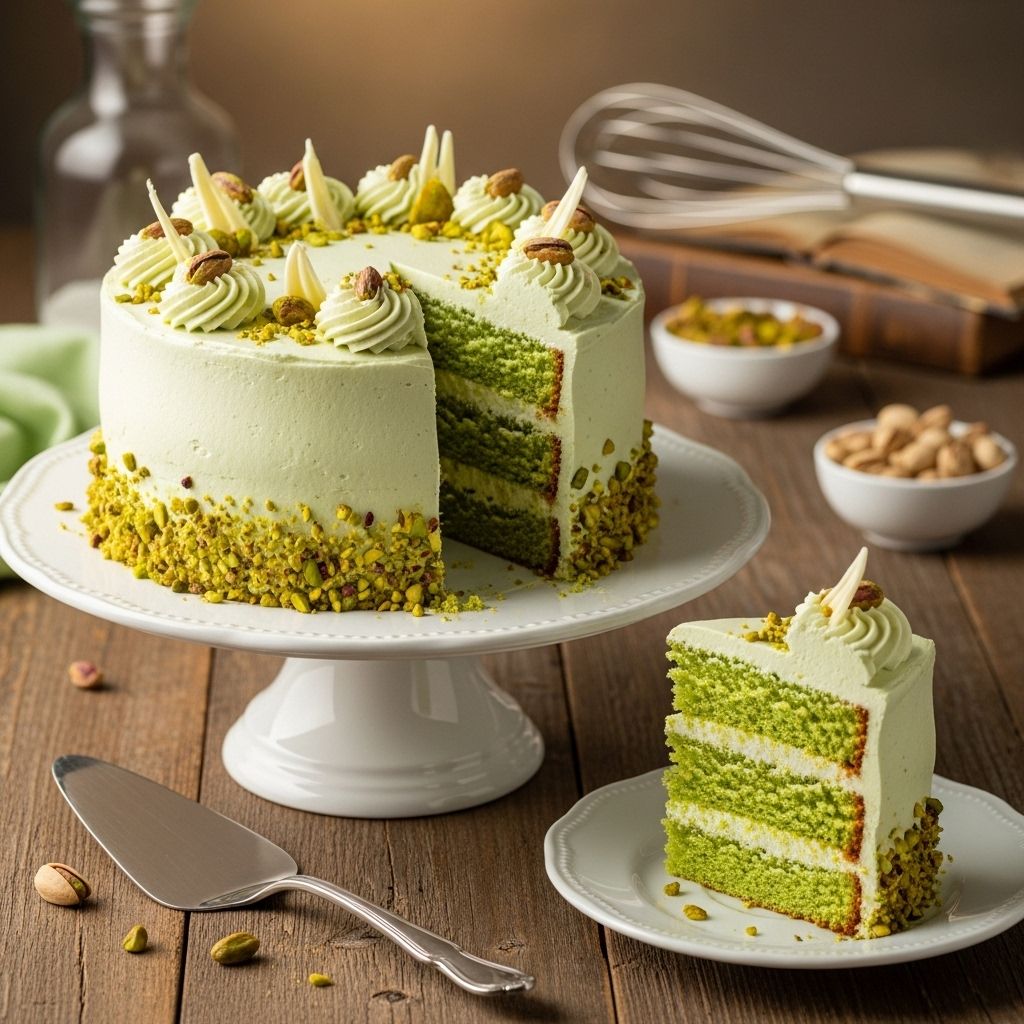 Ground nuts and precise techniques deliver tender crumbs and a vibrant green finish.