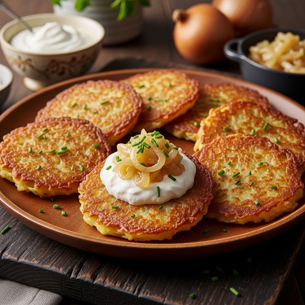 A festive twist on potato pancakes brings rich, indulgent flavor in every bite.