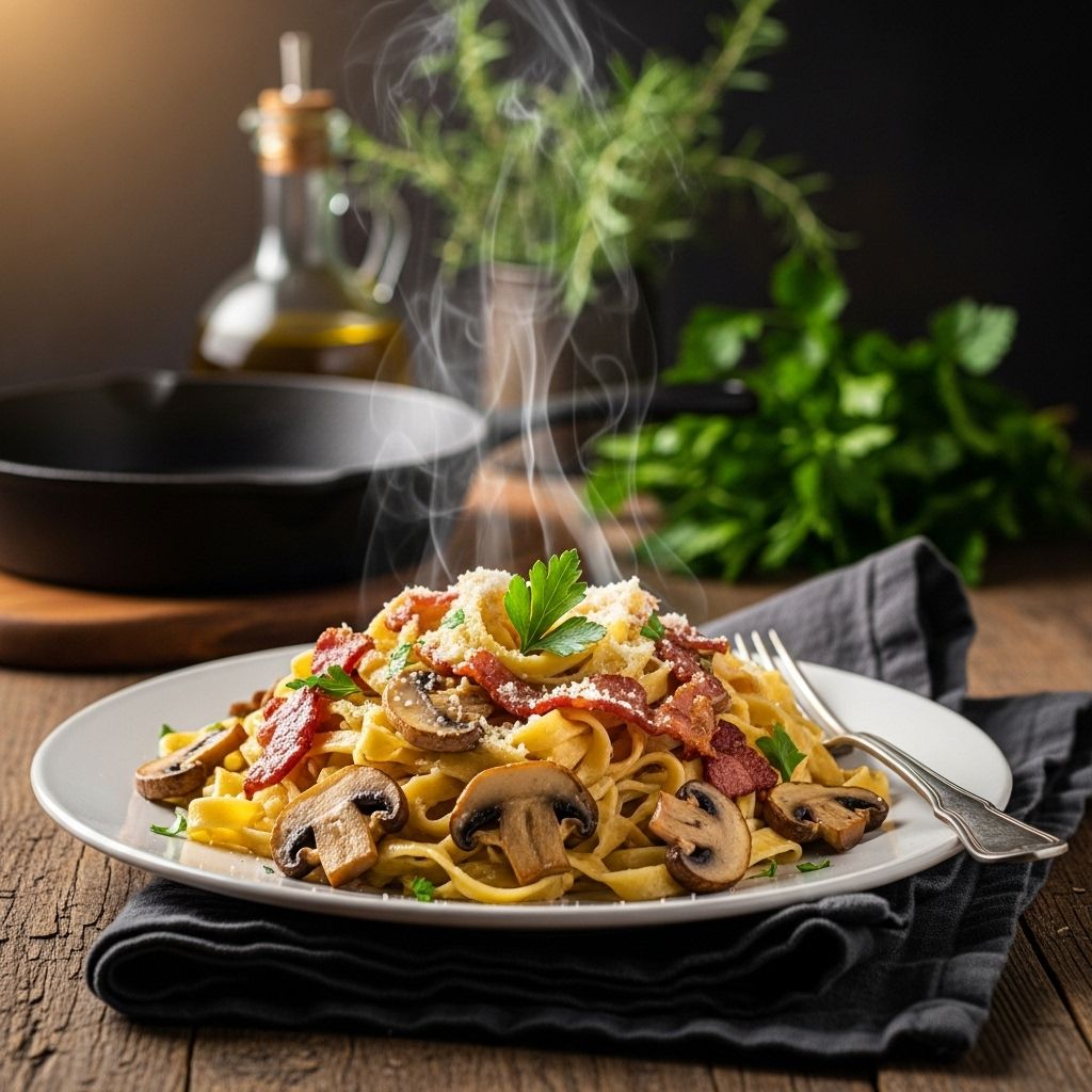 Monday Night Dinner: Pasta with Bacon and Mushrooms A versatile weeknight dish that adapts to your pantry and delivers big, savory flavor.