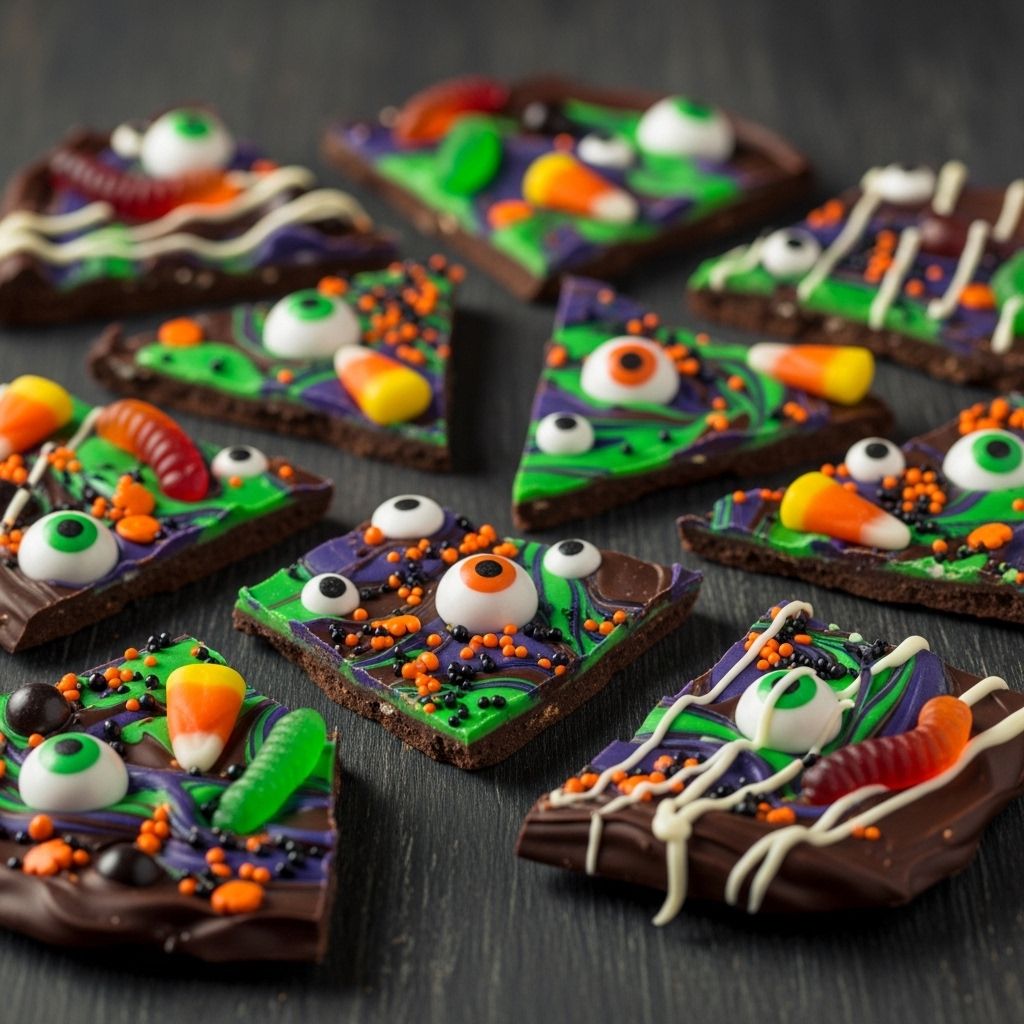 Playful candy coatings and sprinkles transform simple crackers into spooky party bites.