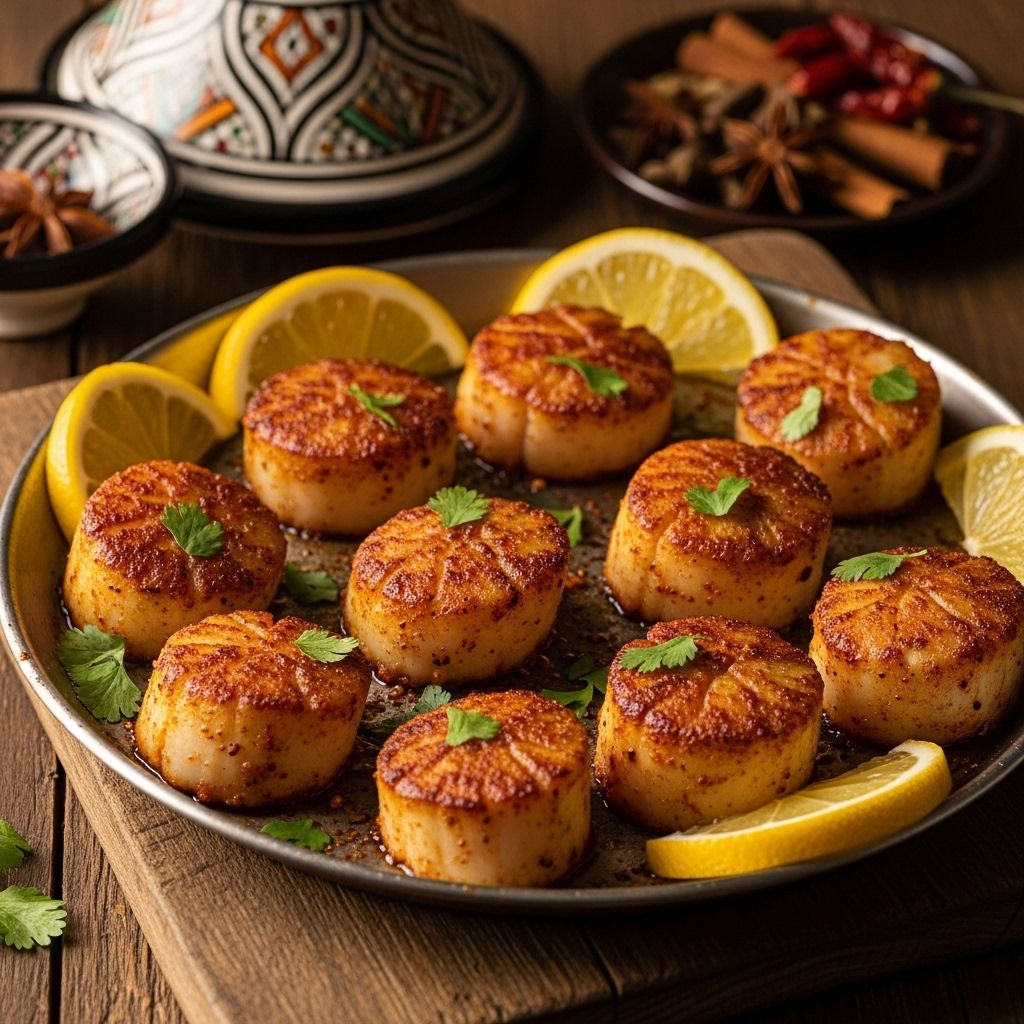 A vibrant fusion of North African spices and French technique that elevates scallops.