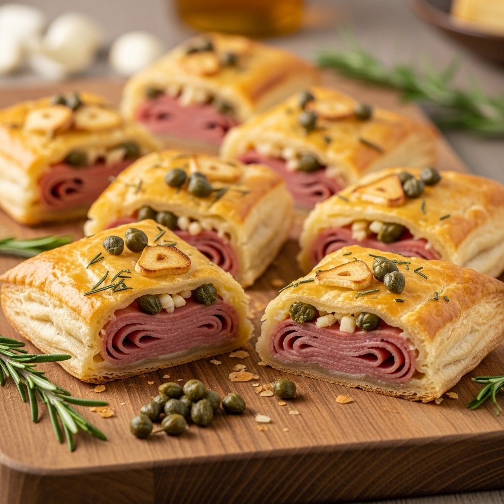 A golden, flaky wreath bursting with savory surprises to elevate any gathering.