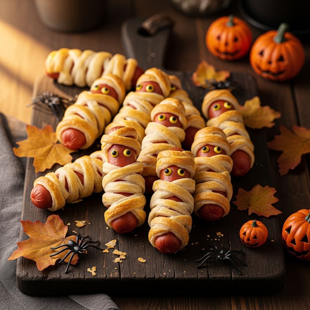 Golden dough wraps give a spooky flair to a simple snack and turn cooking into family fun.