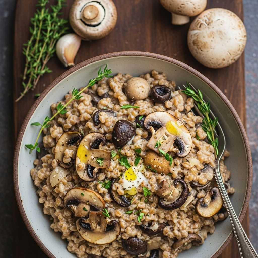 Discover how to make a creamy, nutritious mushroom farrotto—a fiber-rich, whole grain twist on classic risotto perfect for plant-forward meals.
