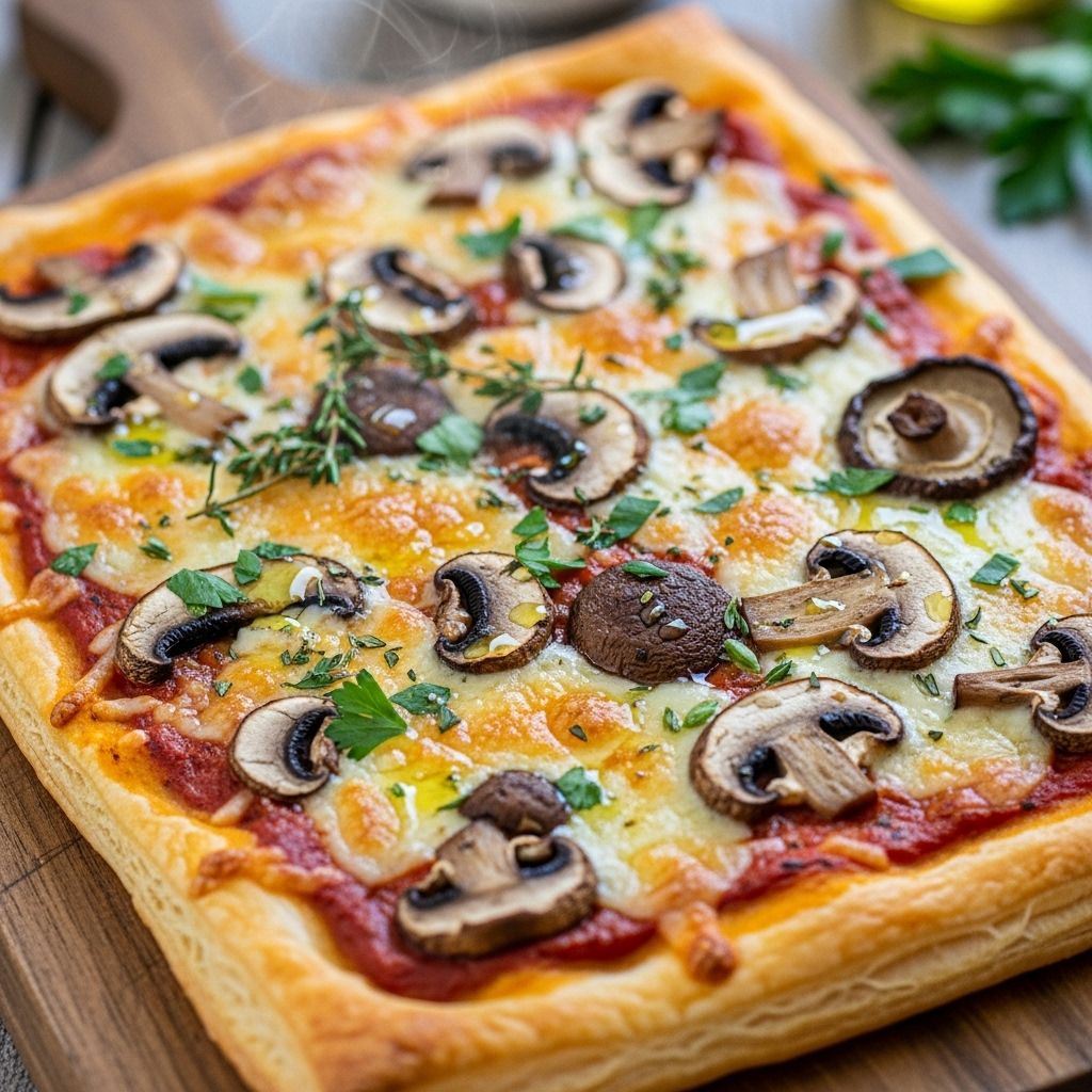 Garlicky toppings and melted cheese transform a buttery base into a gourmet sensation.