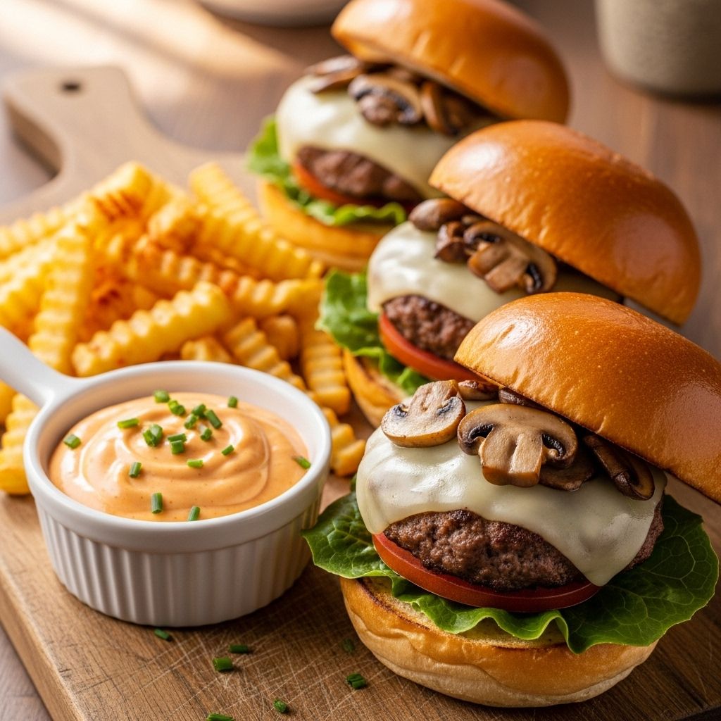 Caramelized onions and melted cheese meet a creamy, zesty condiment for an elevated bite.