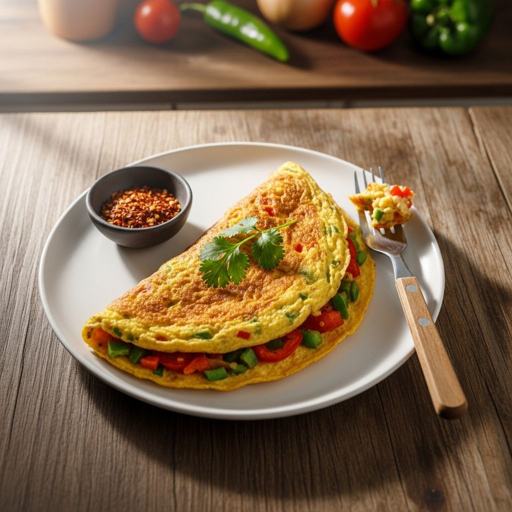 Bright vegetables and bold spices transform eggs into a quick, satisfying breakfast.