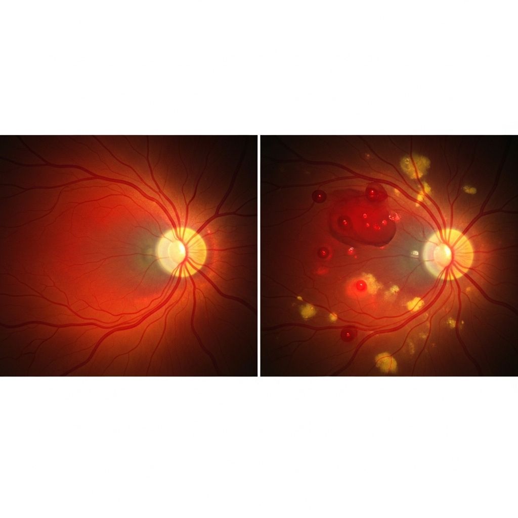 Understanding the visual differences, risk factors, symptoms, and treatments for diabetic retinopathy and protecting vision in diabetes.