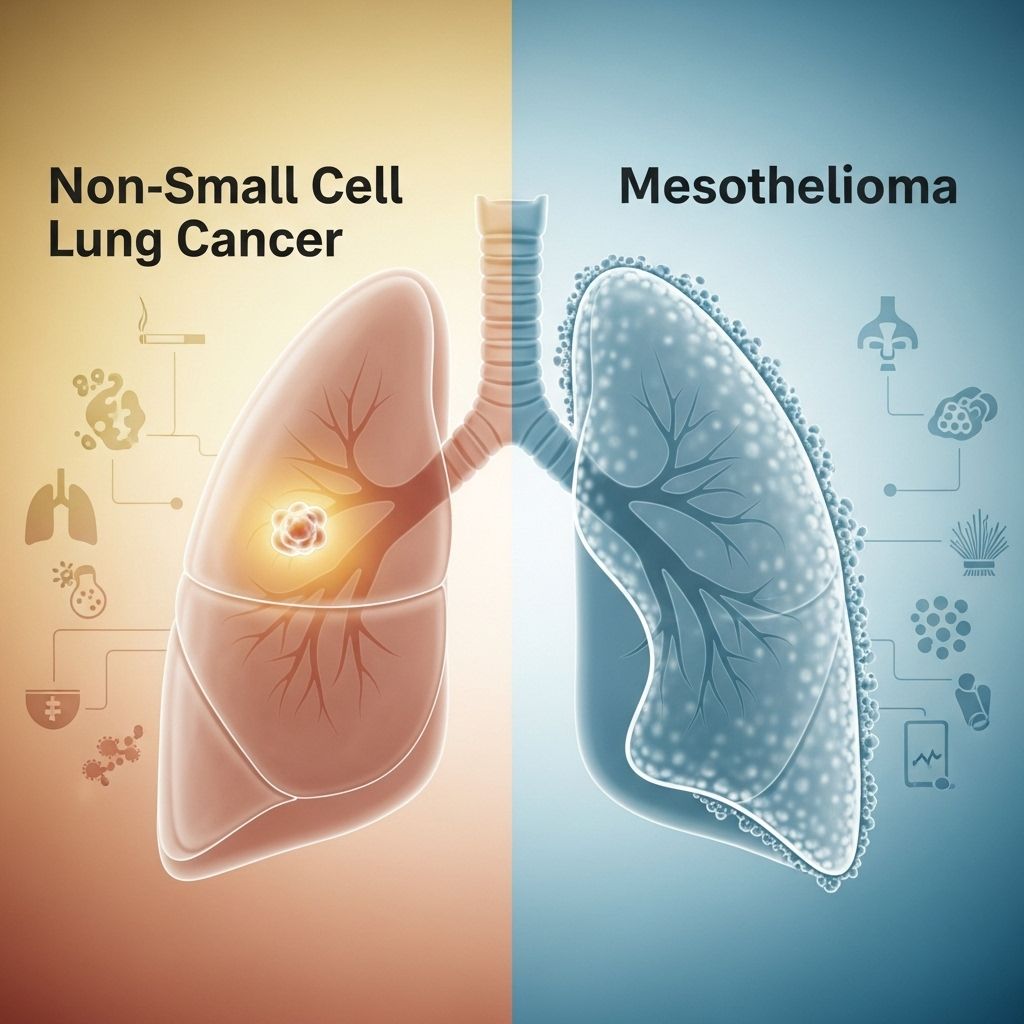 Explore the distinctions between non-small cell lung cancer and mesothelioma, including their causes, symptoms, diagnosis, stages, treatments, and prognosis.