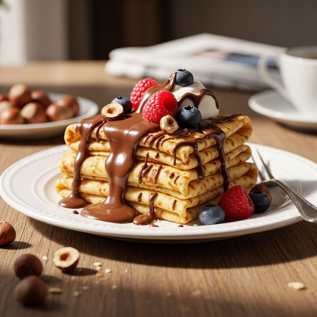 Silky batter becomes delicate crepes filled with creamy hazelnut and fresh berries.
