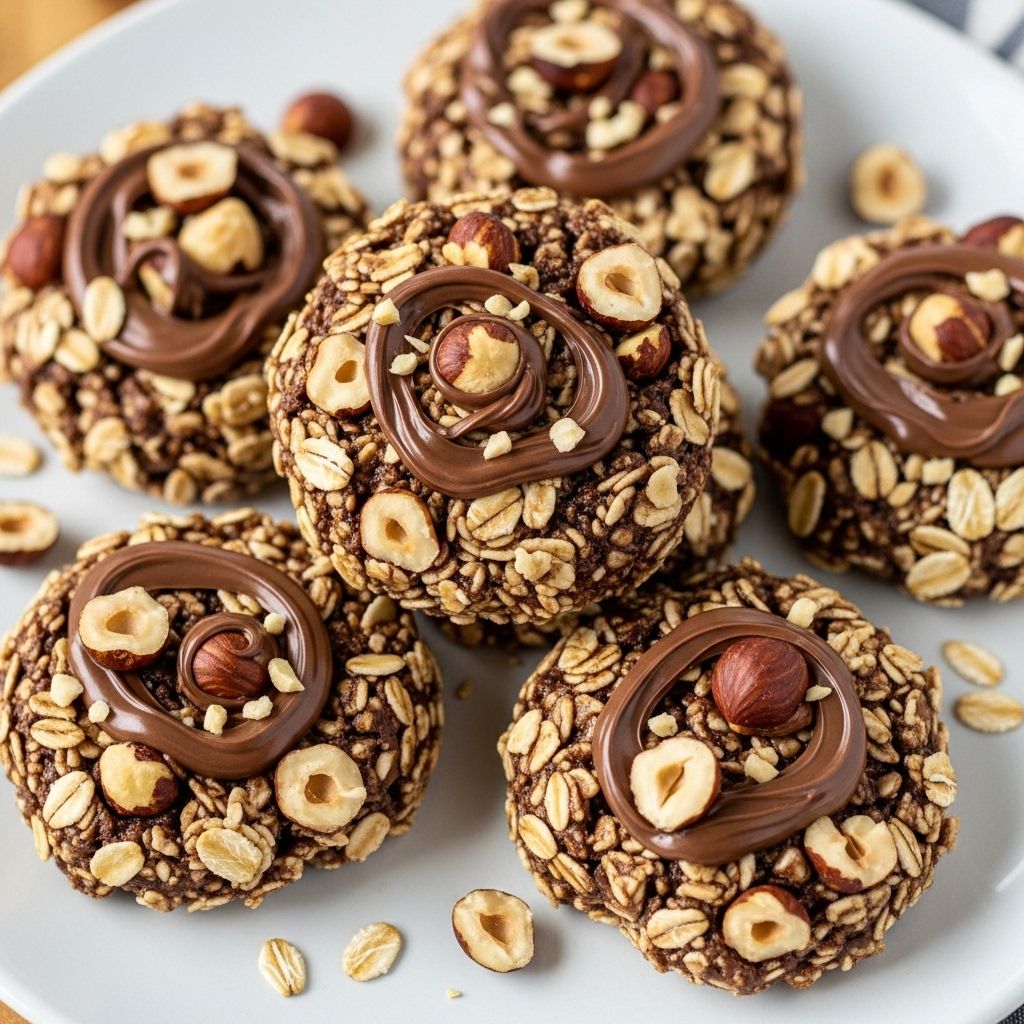 Effortless assembly yields decadent bites of creamy hazelnut and crisp oat clusters.