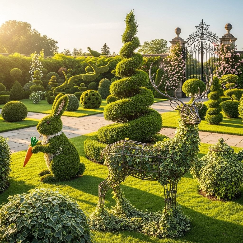 Simple wire frameworks shape shrubs into refined landscape accents.