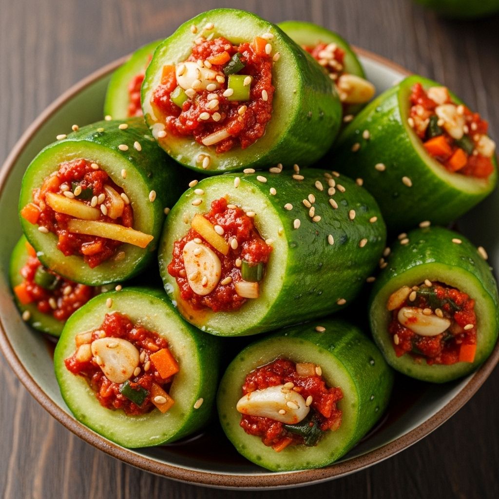 A vibrant side dish that marries crunchy cucumbers with bold, umami-rich seasonings.