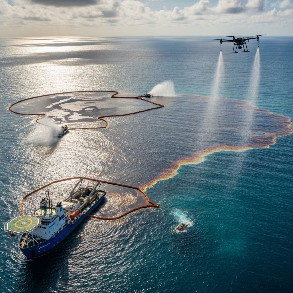 A comprehensive guide to modern oil spill cleanup methods, novel technologies, and environmental best practices.