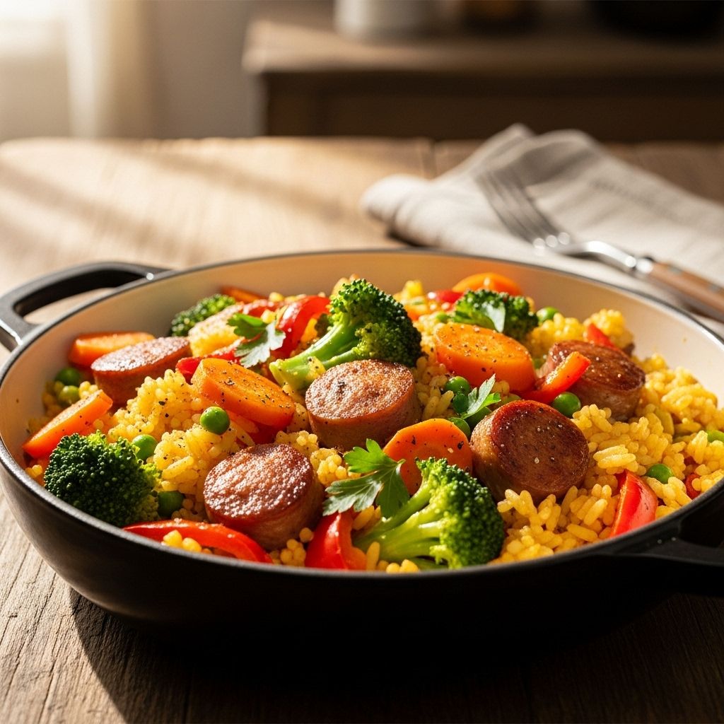 One-Pot Sausage and Veggie Rice: Flavorful, Hearty, and Easy Bold, savory flavor and hassle-free cleanup in a skillet dish for busy evenings.
