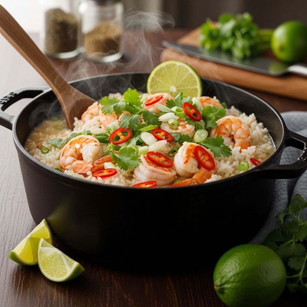 A vibrant dinner layering creamy richness with bright herbs, spices, and minimal dishes.