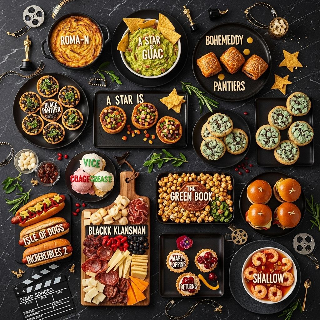 Dish ideas blending Hollywood charm with playful wordplay and crowd-pleasing taste.