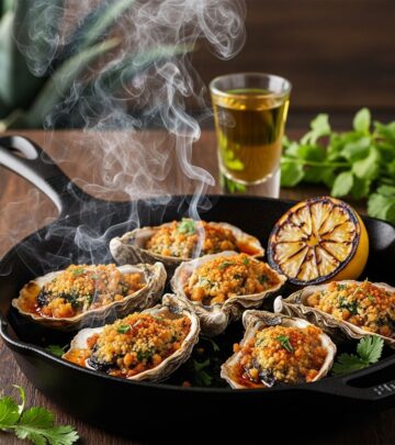 Roasted peppers, crema, and fresh herbs transform briny oysters into a vibrant appetizer.