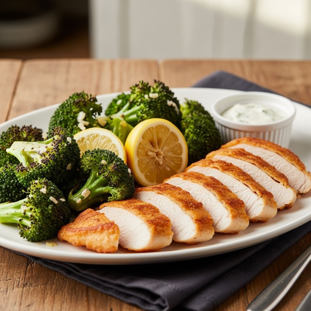 Enjoy a balanced, flavorful meal with this pan-fried chicken and roasted broccoli recipe—simple, quick, and packed with nutritional benefits.