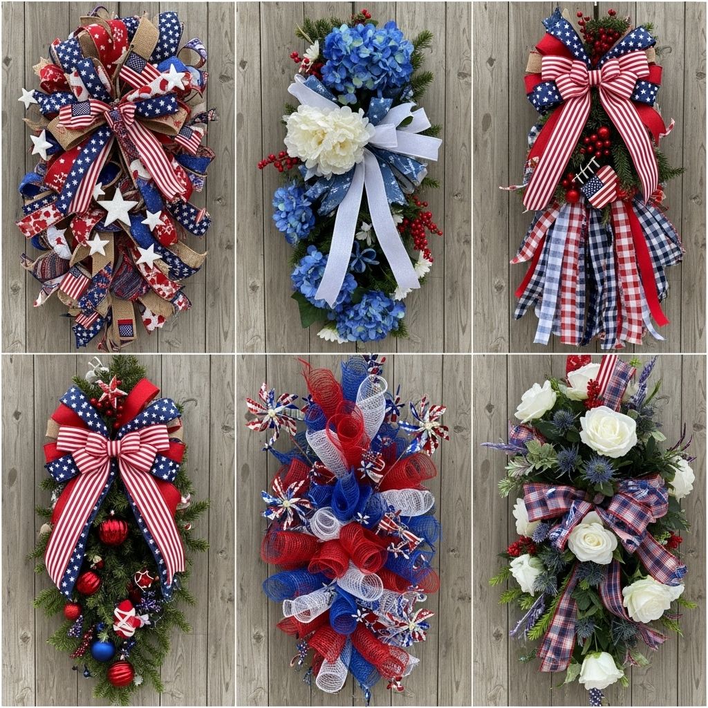 Layered bows, mesh, and florals add lasting summer flair to doors, railings, and mailboxes.