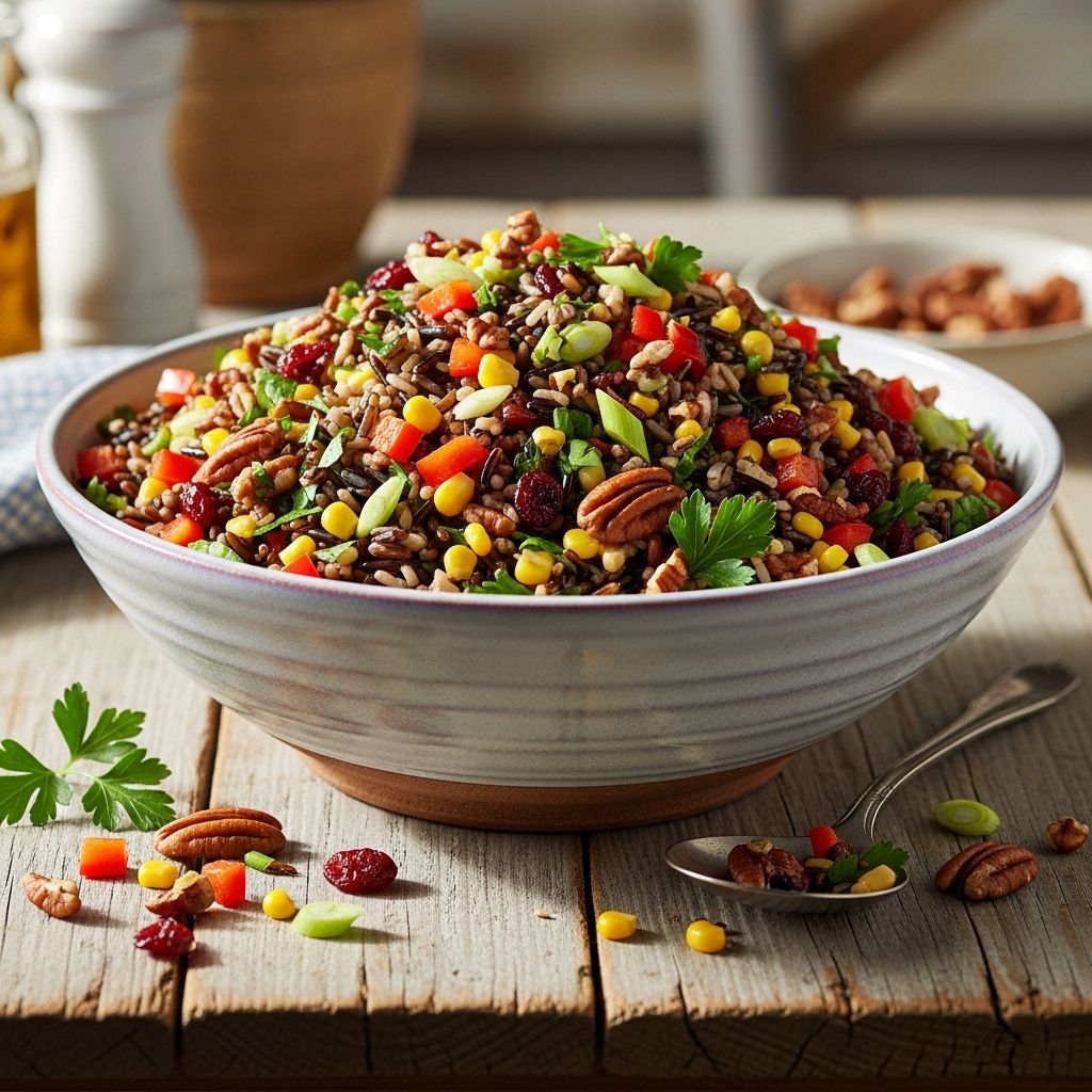 Nutty grains and crisp veggies blend into a vibrant side dish perfect for any gathering.