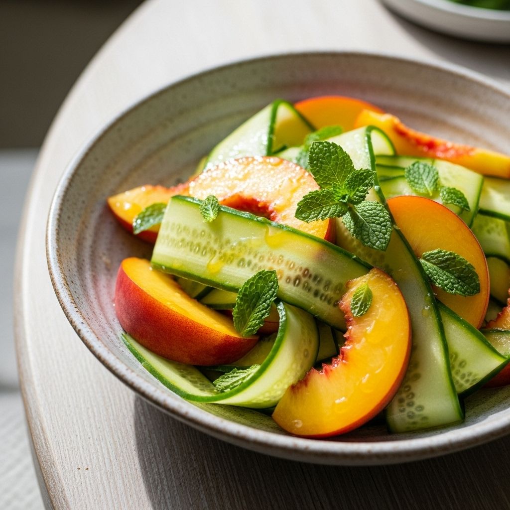Celebrate the peak of summer flavors with this refreshing, nutritious peach and cucumber salad that’s quick to prepare and perfect for any meal.