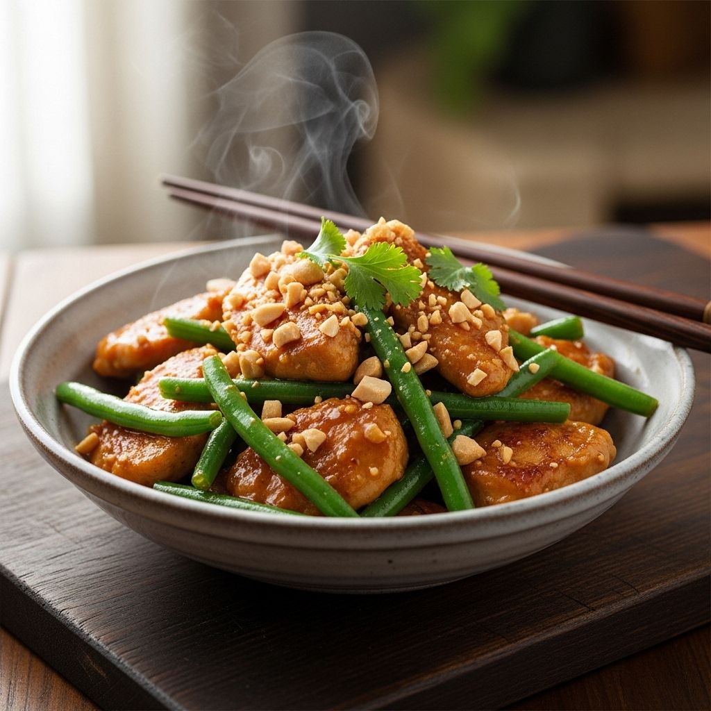 A creamy, nut-forward sauce coats protein and crisp veggies for an unforgettable dish.