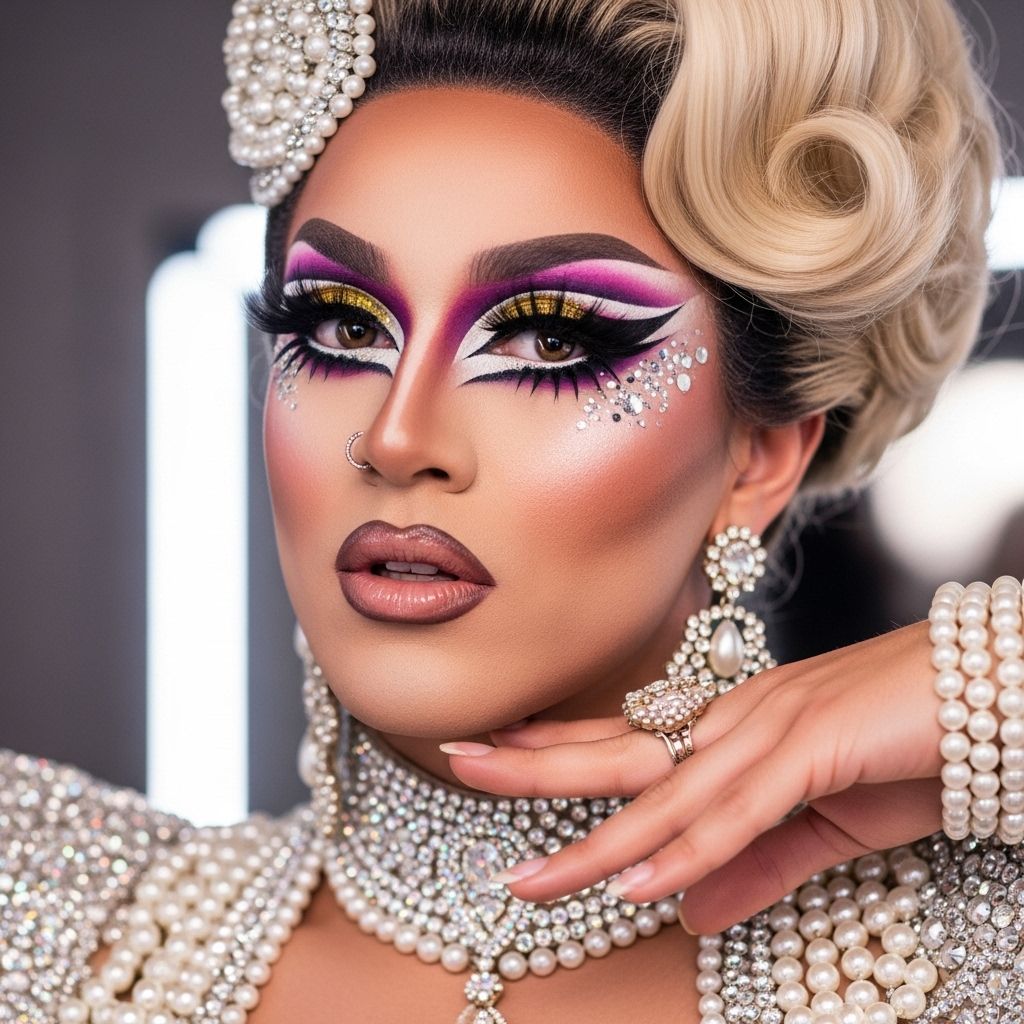 Learn how famed drag queen Pearl builds high-impact glam with bold eyes, blush, and a signature red lip in her stunning Cosmo Queens transformation.