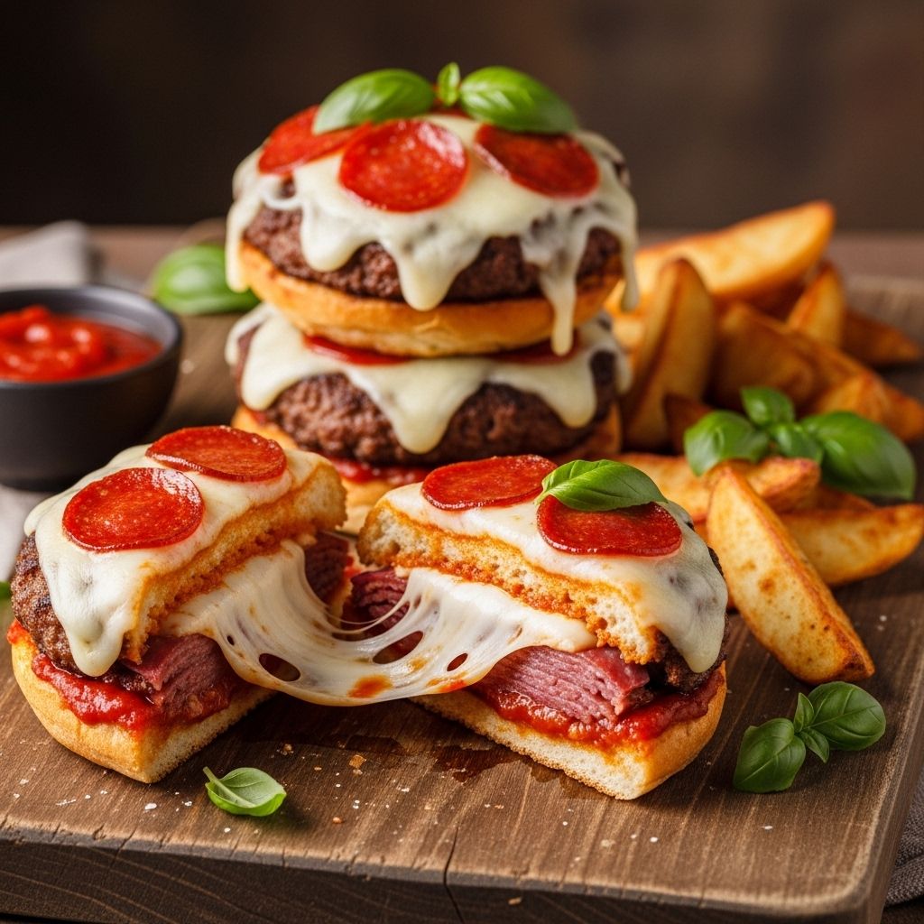 A crave-worthy mashup of grilled patties, melty cheese, and spicy pepperoni.
