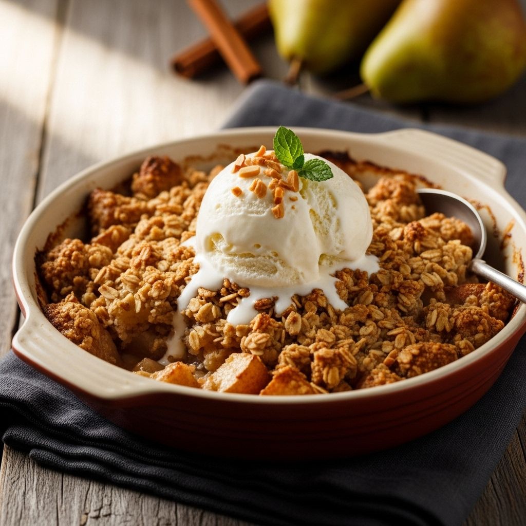 Buttery oat-pecan crumble and warm spices make ripe fruit a family-favorite treat.