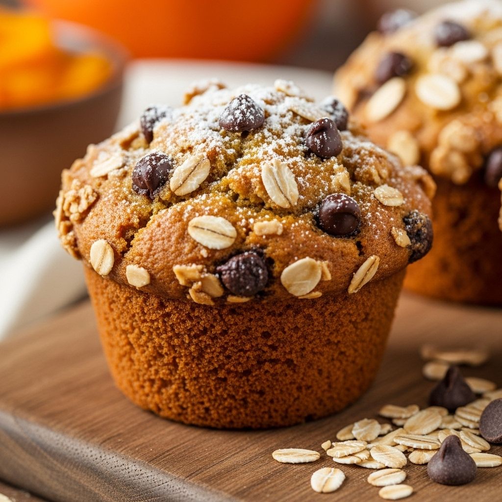 Perfect Pumpkin Muffins with Oats and Chocolate Streusel A buttery crumble meets warm spices for the ultimate autumn baking experience.