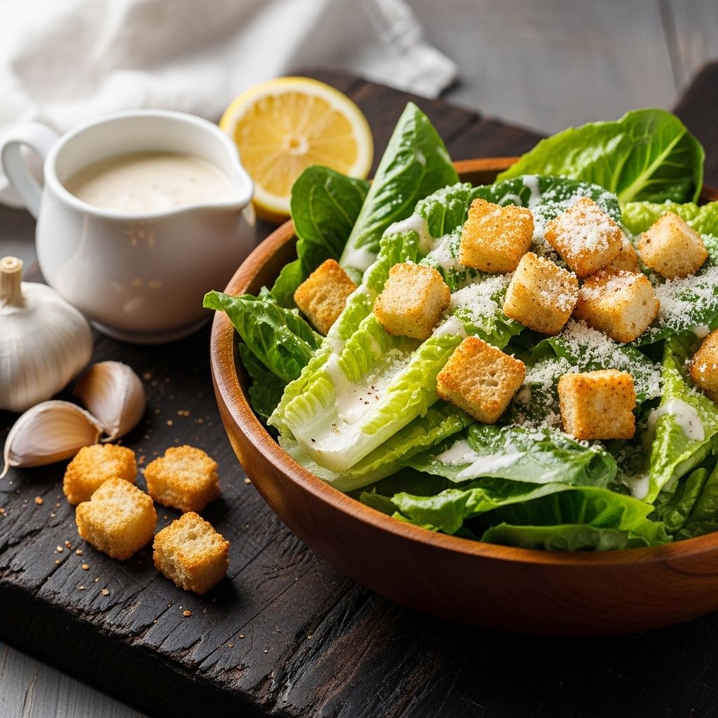 Garlicky richness meets crisp greens and shaved Parmesan for a memorable bite.