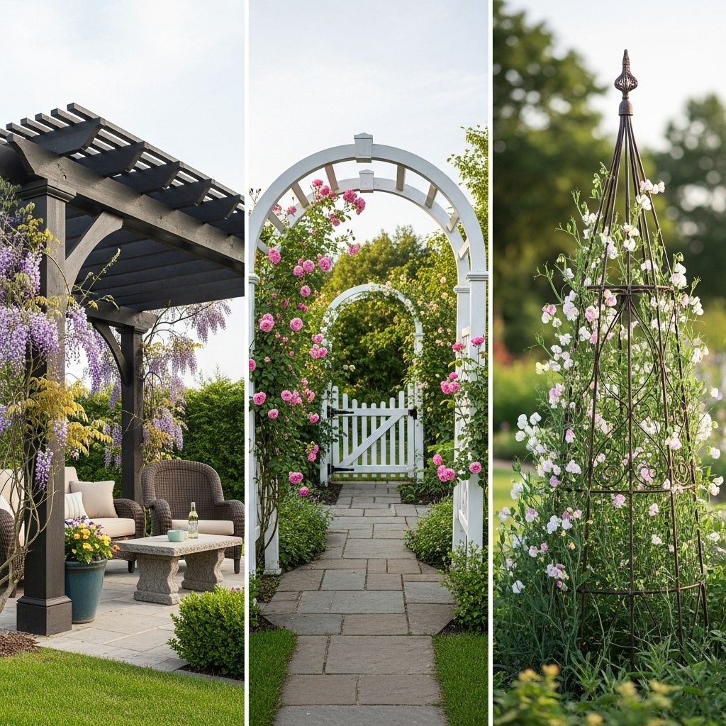 Transform backyards into lush retreats with climbing vines and elegant outdoor accents.