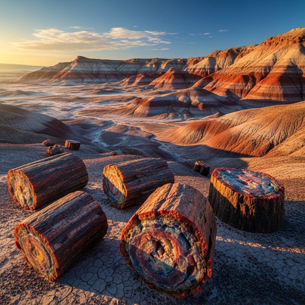 Journey into Arizona’s Petrified Forest National Park, where ancient fossilized trees meet colorful badlands and rich human history.