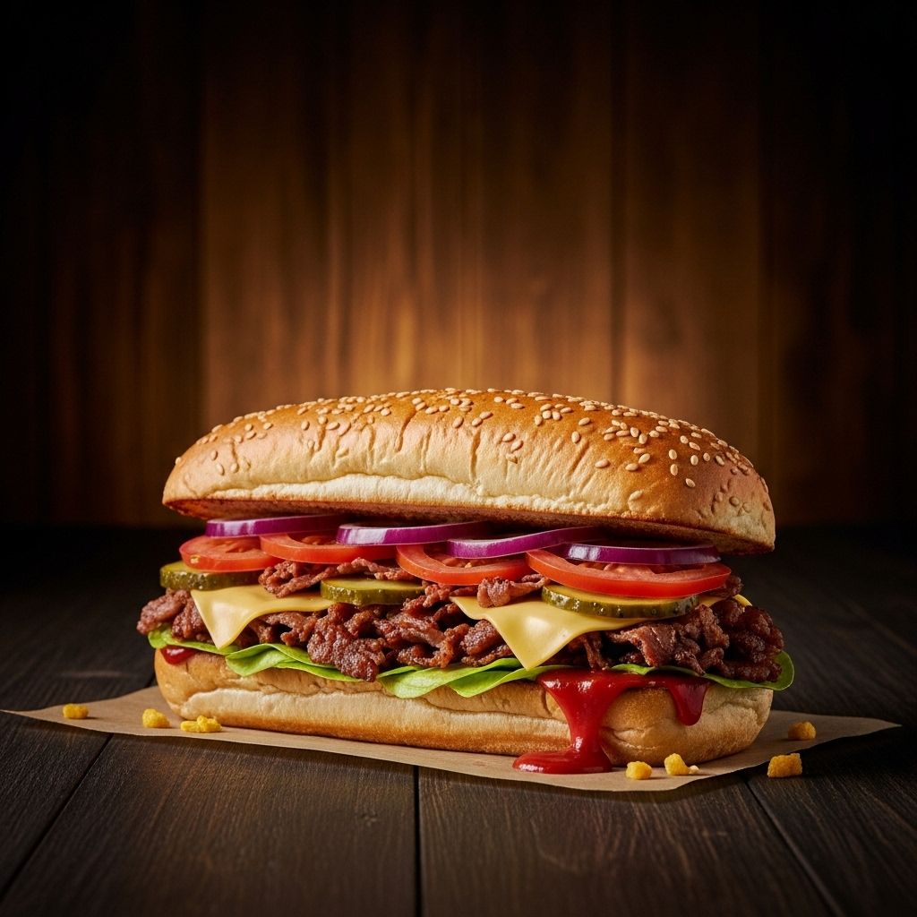 Creamy cheese sauce, tender roast beef, caramelized veggies deliver bold savory flavor.