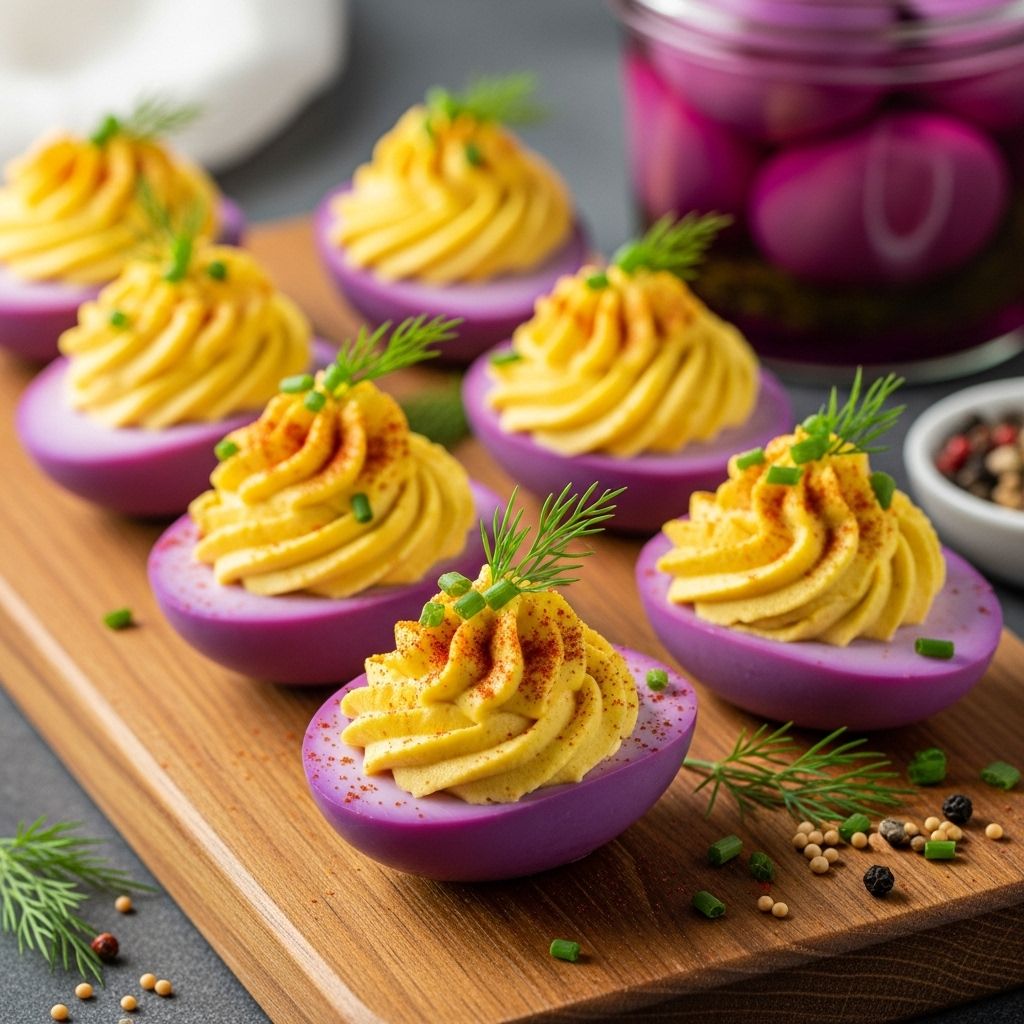 A bold blend of tangy brine and creamy yolk filling that elevates your party spread.