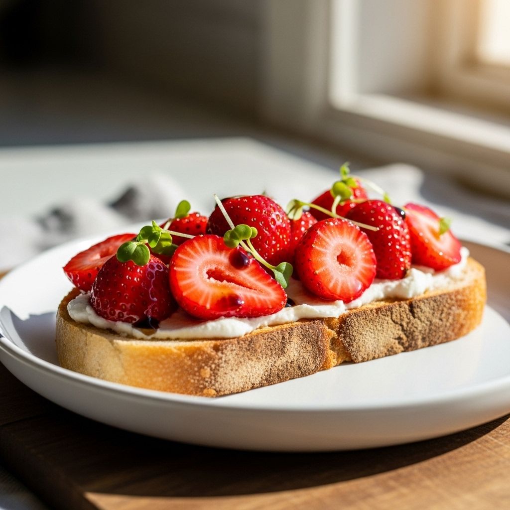 Transform your morning routine or snack game with tangy-sweet pickled strawberries layered over creamy cheese and crunchy toast.