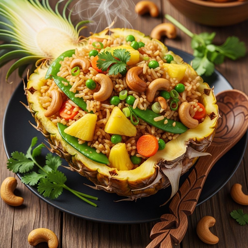 Bursting with sweet pineapple, toasted cashews, and wholesome brown rice, this fried rice delivers flavor and nutrition in every bite.